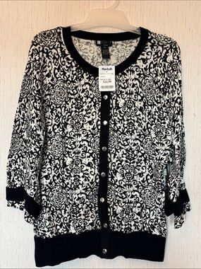 NWT Carole Little Black & White Patterned Button Cardigan